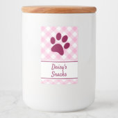 Cute Pink White Gingham Checkered Pattern Paw Name フードラベル (正面)