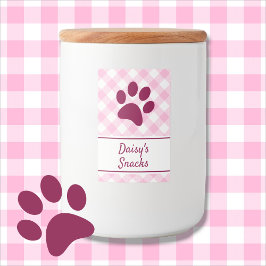 Cute Pink White Gingham Checkered Pattern Paw Name フードラベル