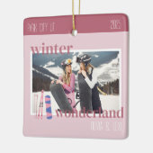 Cute Pink Winter Ski Theme Keepsake Photo  セラミックオーナメント (左)