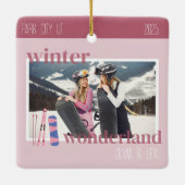 Cute Pink Winter Ski Theme Keepsake Photo  セラミックオーナメント (裏面)