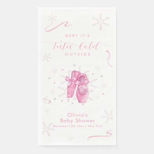 Cute Pink Winter Snowflake Ballerina Baby Shower  (正面)