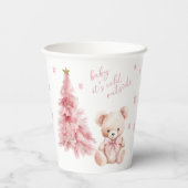 Cute Pink Winter Teddy Bear Bow Baby Girl Shower 紙コップ (裏面)