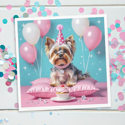 Cute Pink Yorkie Birthday スタンダードランチョンナプキン