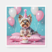 Cute Pink Yorkie Birthday スタンダードランチョンナプキン (正面)