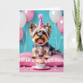 Cute Pink Yorkie Niece's Birthday カード (正面)