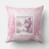 Cute Pinkmas Christmas Scene Snowman Pillow Gift クッション (正面)