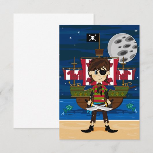 Cute Pirate and Ship RSVPカード (正面/裏面)
