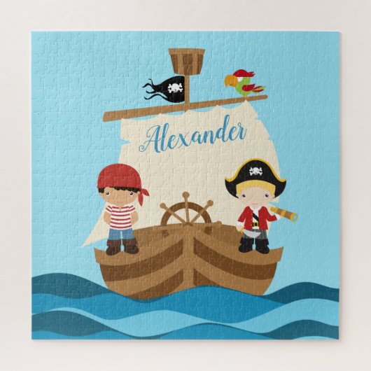 Cute Pirate Boys & A Big Ship Custom Name ジグソーパズル (縦)