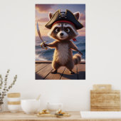 Cute Pirate Raccoon Adventure Art Poster ポスター (キッチン)