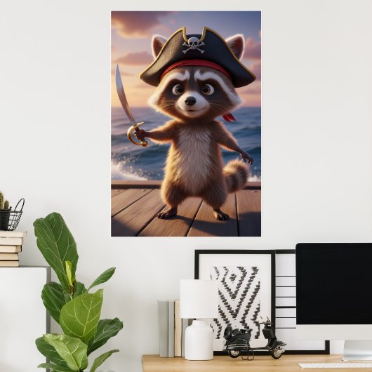 Cute Pirate Raccoon Adventure Art Poster ポスター (ホームオフィス)