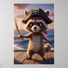 Cute Pirate Raccoon Adventure Art Poster ポスター