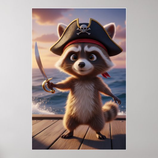 Cute Pirate Raccoon Adventure Art Poster ポスター (正面)
