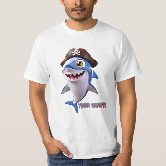 Cute Pirate Shark Cartoon – 3D Kids Illustration Tシャツ (正面)