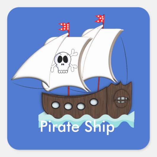 Cute Pirate Shipをテーマにしたパーティースタンプ スクエアシール (正面)