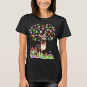 Cute Pitbull Dogs With Bunny Ears Easter Egg Tree  Tシャツ (正面)