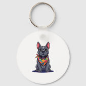 Cute Pitbull Frenchie Dog with Bandana Art キーホルダー (正面)