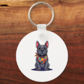 Cute Pitbull Frenchie Dog with Bandana Art キーホルダー (正面)
