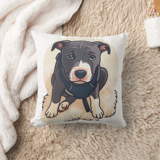 Cute Pitbull Puppy Dog Cartoon Design クッション (ブランケット)