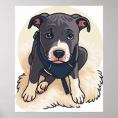 Cute Pitbull Puppy Dog Cartoon Design ポスター (正面)