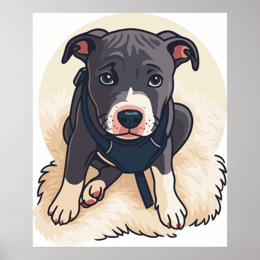 Cute Pitbull Puppy Dog Cartoon Design ポスター (正面)