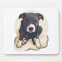 Cute Pitbull Puppy Dog Cartoon Design マウスパッド