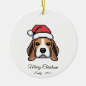 Cute Pixel Art Beagle Dog Santa Hat Christmas Gift セラミックオーナメント (正面)