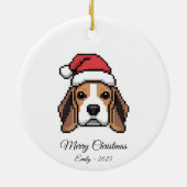 Cute Pixel Art Beagle Dog Santa Hat Christmas Gift セラミックオーナメント (裏面)