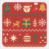 Cute pixel art Christmas pattern スクエアシール (正面)