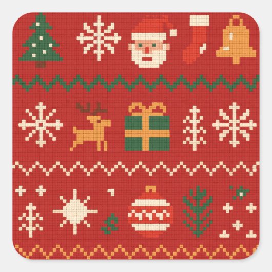 Cute pixel art Christmas pattern スクエアシール (正面)