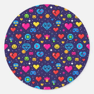 Cute Pixel Art Gaming Vinyl Sticker Pack ラウンドシール