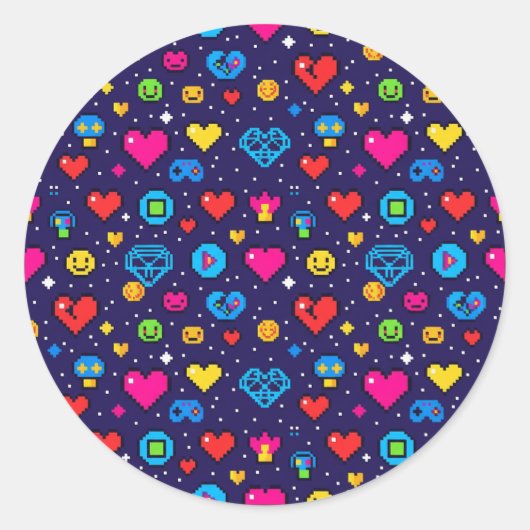 Cute Pixel Art Gaming Vinyl Sticker Pack ラウンドシール (正面)