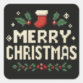 Cute pixel art Merry Christmas スクエアシール (正面)