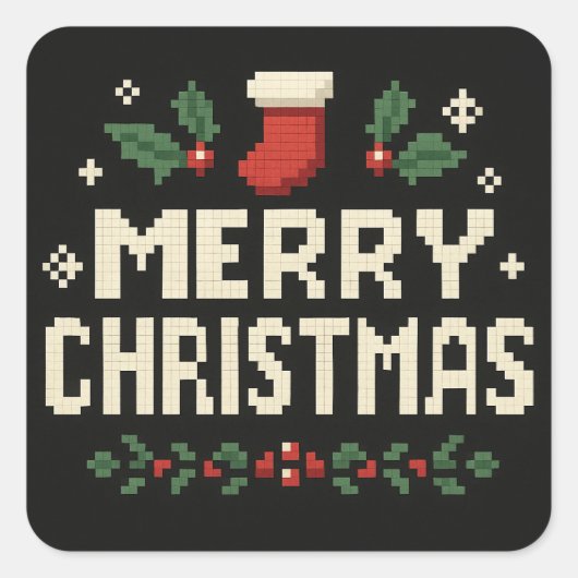 Cute pixel art Merry Christmas スクエアシール (正面)