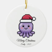 Cute Pixel Art Octopus Santa Hat Christmas Gift セラミックオーナメント (正面)