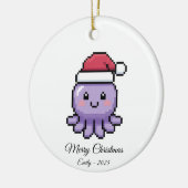 Cute Pixel Art Octopus Santa Hat Christmas Gift セラミックオーナメント (左)