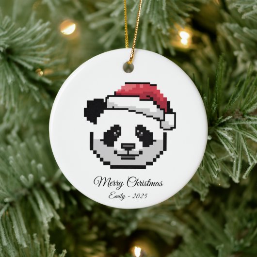 Cute Pixel Art Panda Bear Santa Hat Christmas Gift セラミックオーナメント (ツリー)