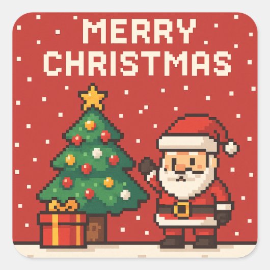 Cute pixel art Santa Claus スクエアシール (正面)
