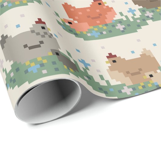Cute Pixel Chickens Pattern ラッピングペーパー (ロールコーナー)