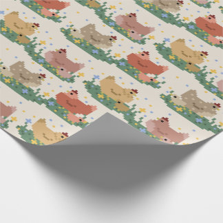 Cute Pixel Chickens Pattern ラッピングペーパー