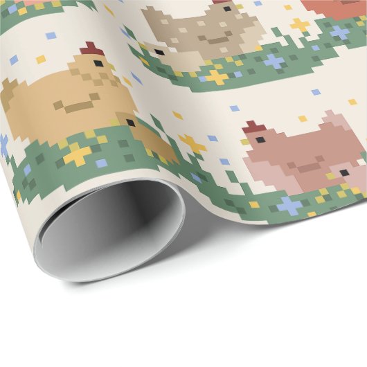 Cute Pixel Chickens Pattern ラッピングペーパー (ロールコーナー)