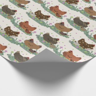 Cute Pixel Chickens Pattern ラッピングペーパー