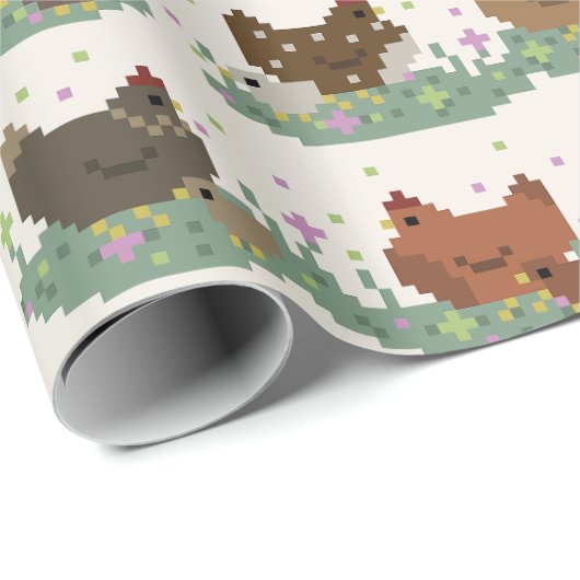 Cute Pixel Chickens Pattern ラッピングペーパー (ロールコーナー)