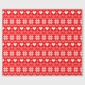 Cute Pixel Fairisle Heart Pattern Festive Red ラッピングペーパー (フラット)