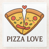 Cute Pizza Love Sticker ガラスコースター (正面)