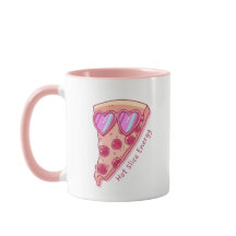 Cute Pizza Lover Mug with Pink Heart Sunglasses