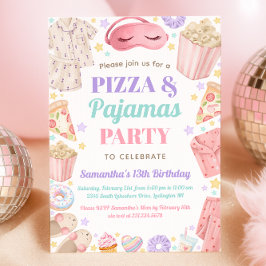 Cute Pizza & Pajamas Slumber Party Girl Birthday 招待状