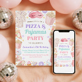 Cute Pizza & Pajamas Slumber Party Girl Birthday 招待状