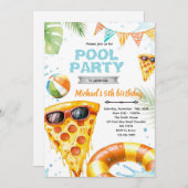 Cute pizza pool party theme invitation 招待状 (正面/裏面)