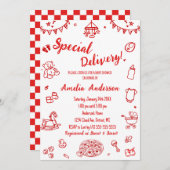 Cute Pizza Special Delivery Doodle Baby Shower 招待状 (正面/裏面)