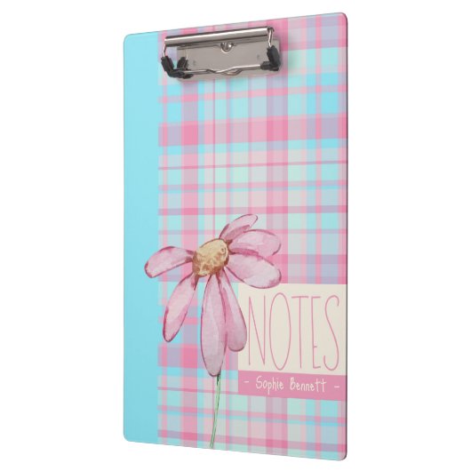 Cute plaid  pastel pink Daisy Notes Notebook  クリップボード (左)